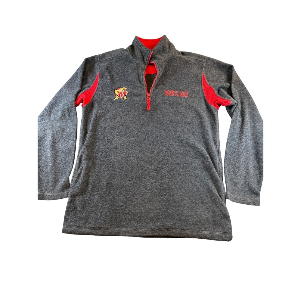 Maryland Terrapins Champs Sports Fleece Quarter Zip Pullover Gray Red Mens M